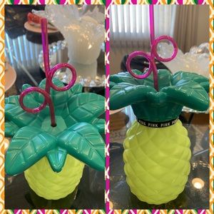 BNWOT Pink Victoria’sSecret Pineapple Cup w/ Straw